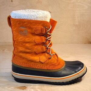 Sorel 1964 Pac Graphic Hand Crafted Rubber Orange Suede Waterproof Winter Boots